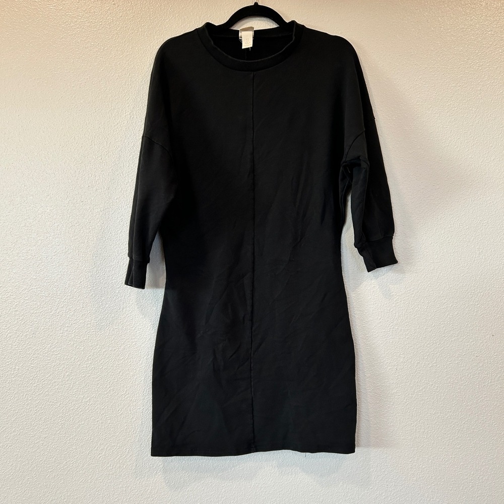 H M Black Crew Neck Long Sleeve‎ Sweatshirt Dress Casual Midi Women's Size M